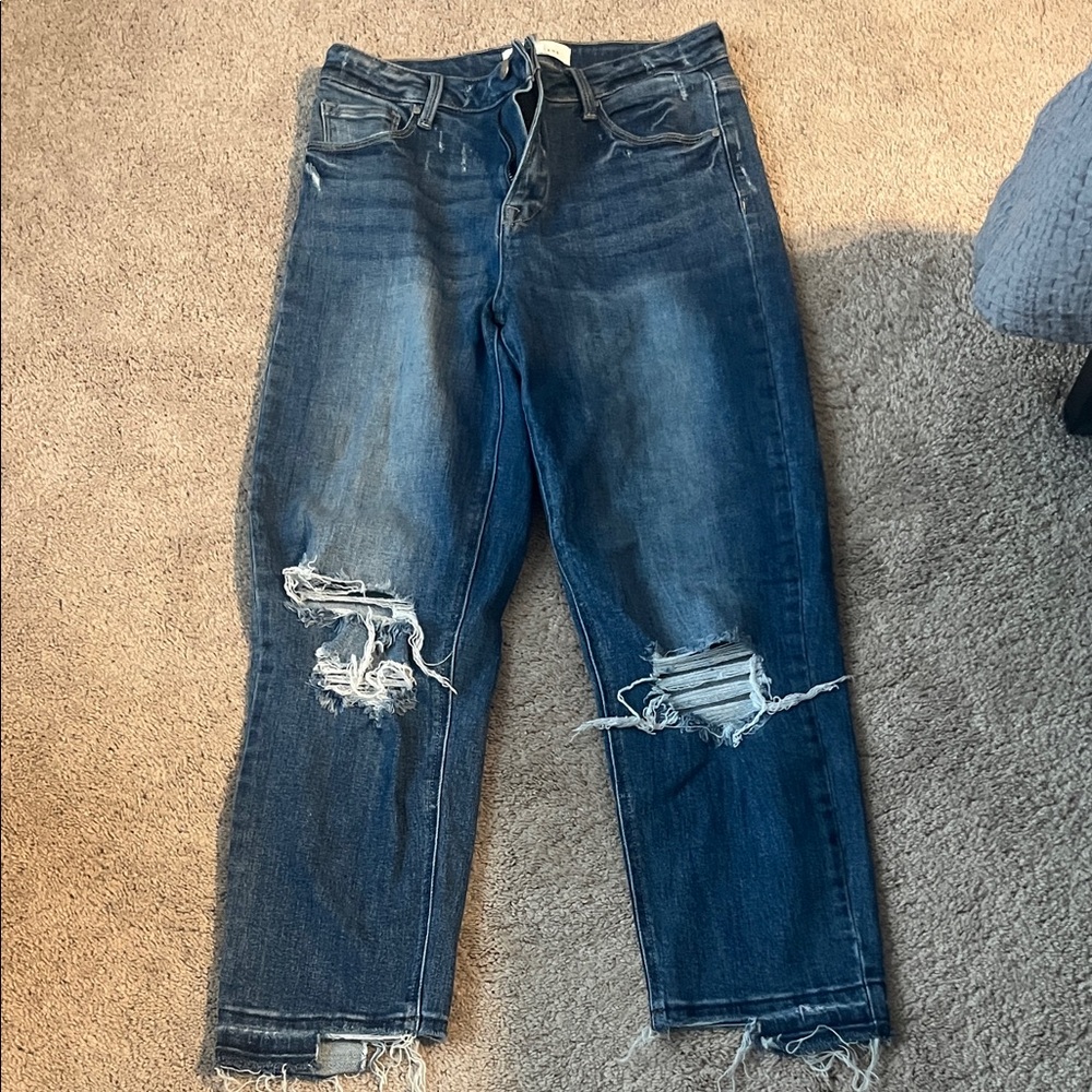 Casual Distressed Boyfriend Jeans in Deep Blue